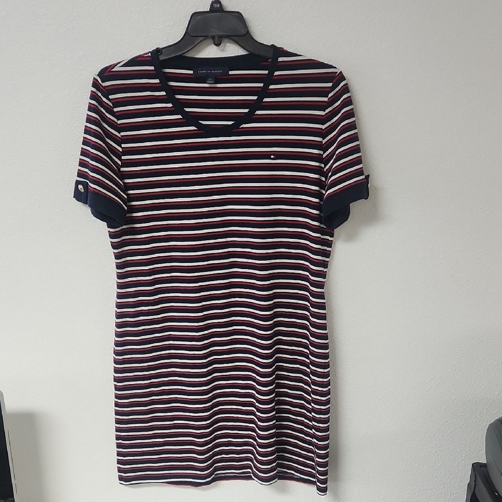 Tommy Hilfiger Navy and Red Striped Tee